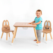 Table Enfant Bois avec Rangement + 2 Chaises Lapin – Bureau Enfant avec Coffre Jouets, Table Activités Dessin, Chambre Enfant 3 Ans+