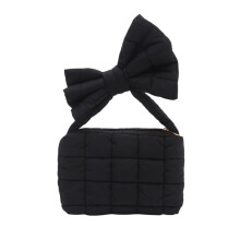 Schwarze, plissierte Schleifenhandtasche für Damen, Schultertasche, Umhängetasche, einfarbig, für den Alltag