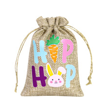 Sac cadeau lapin de Pâques en lin à cordon pour bonbons, décoration de fête de Pâques