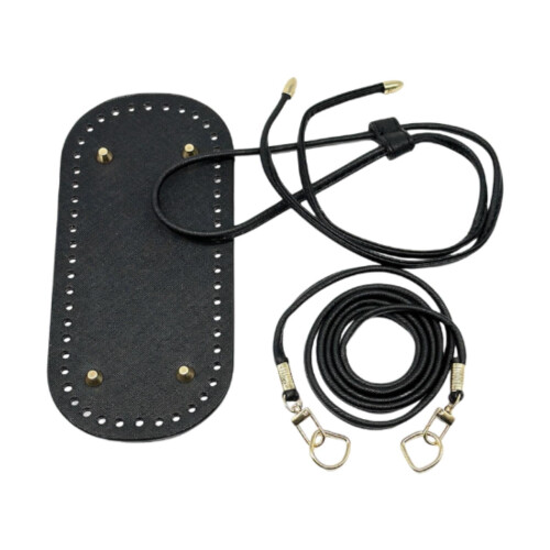 Bag Bottom Base DIY Bag Knitting Set with Shoulder Strap and Drawstring Handmade Black