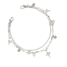 Cadena de hierro con cuentas de vidrio y perlas de imitación, accesorio de joyería para pantalones y bolsos.