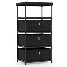 Kommode mit 3 Schubladen aus Stoff und Holzplatte, Schwarz, 40 x 30 x 81 cm