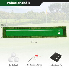 Golf-Putting-Matte - 300 cm, Doppelloch, 3 Bälle