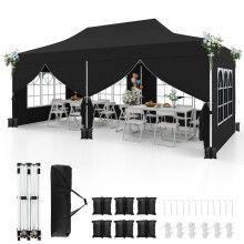 3 x 6 m Pop-Up-Überdachungszelt mit abnehmbaren Wänden, Schwarz