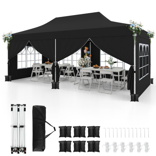 3x6 m Pop-Up Canopy Tent with Removable Walls, Black
