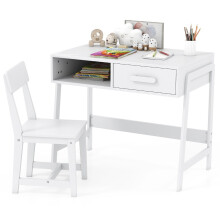 Children's Desk and Chair Set with Storage, White