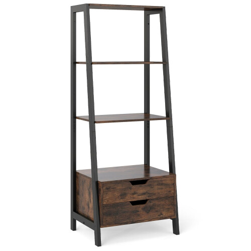 Libreria a scala indipendente, 134 cm, 4 ripiani, 2 cassetti