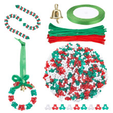 1570pcs Christmas Beaded Ornament Kit with Bells, Pipe Cleaners, Acrylic Beads, Candy Canes – Compatible with Xmas Tree Hanging & Craft