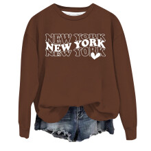 Dámská mikina s dlouhým rukávem, kulatým výstřihem, newyorský tisk s písmeny, roztomilé pytlovité mikiny