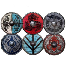 Conjunto de 6 Porta-Copos de Madeira com Estampa de Escudo Viking para Mesa, Ideal para Tomar Calor e Decorar Canecas de Café, Escritório e Casa.