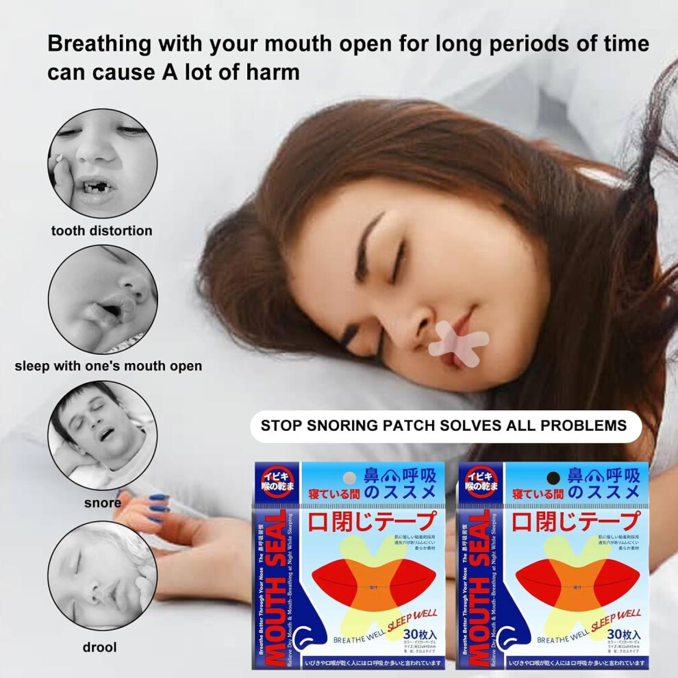 120Pcs Sleep Mouth Band â Hypoallergenic Snoring Relief Strips for Better Nasal Breathing & Sleep â Safe & Easy to Use