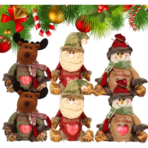 Sacolas de presente de Natal com zíper – Tecido de linho, reutilizáveis.