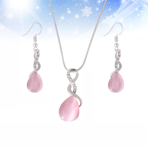 Set di gioielli con collana e orecchini a goccia con strass rosa1Set
