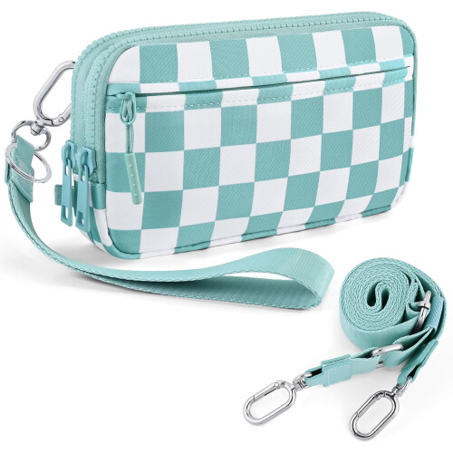 Καρό πορτοφόλια για γυναίκες, πορτοφόλι RFID crossbody με 4 φερμουάρ, θήκη πιστωτικής