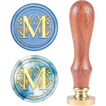 Vintage letter M lakzegelstempel, 25 mm, afneembare messing kop en houten handvat – geschikt voor lakzegels, bruiloft/feest/kerst