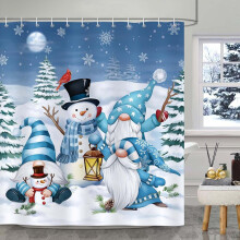 Douchegordijn met winterkabouter en sneeuwpopmotief, polyester, 60x72 inch