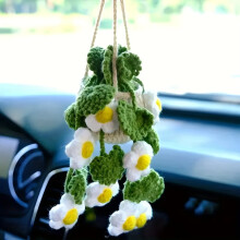 Handmade Strawberry Car Rearview Mirror Ornament – Red Strawberries & Green Leaves, No Drilling, Adjustable Cord, Compatible with All Cars