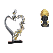 Conjunto de 2 Estátuas de Casal Representando Mulher Africana em Resina Criativa para Decoração de Casa, Quarto e Sala de Estar