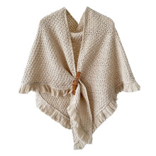 Poncho da donna ampio con chiusura frontale, elegante scialle/mantella lavorato a maglia, sciarpa per la moda autunnale – compatibile con il manico
