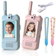 Rechargeable Kids Walkie Talkies with Video, Interactive Handheld Walkie-Talkies Toys, Long Range, Voice Changer Function, Christmas Birthday Gifts