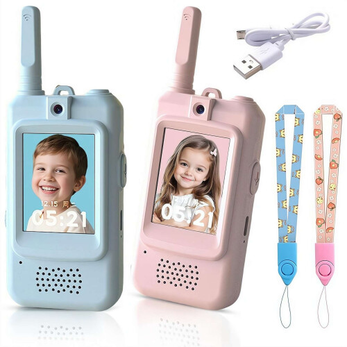 Walkie-talkies infantis recarregáveis com vídeo e voz.