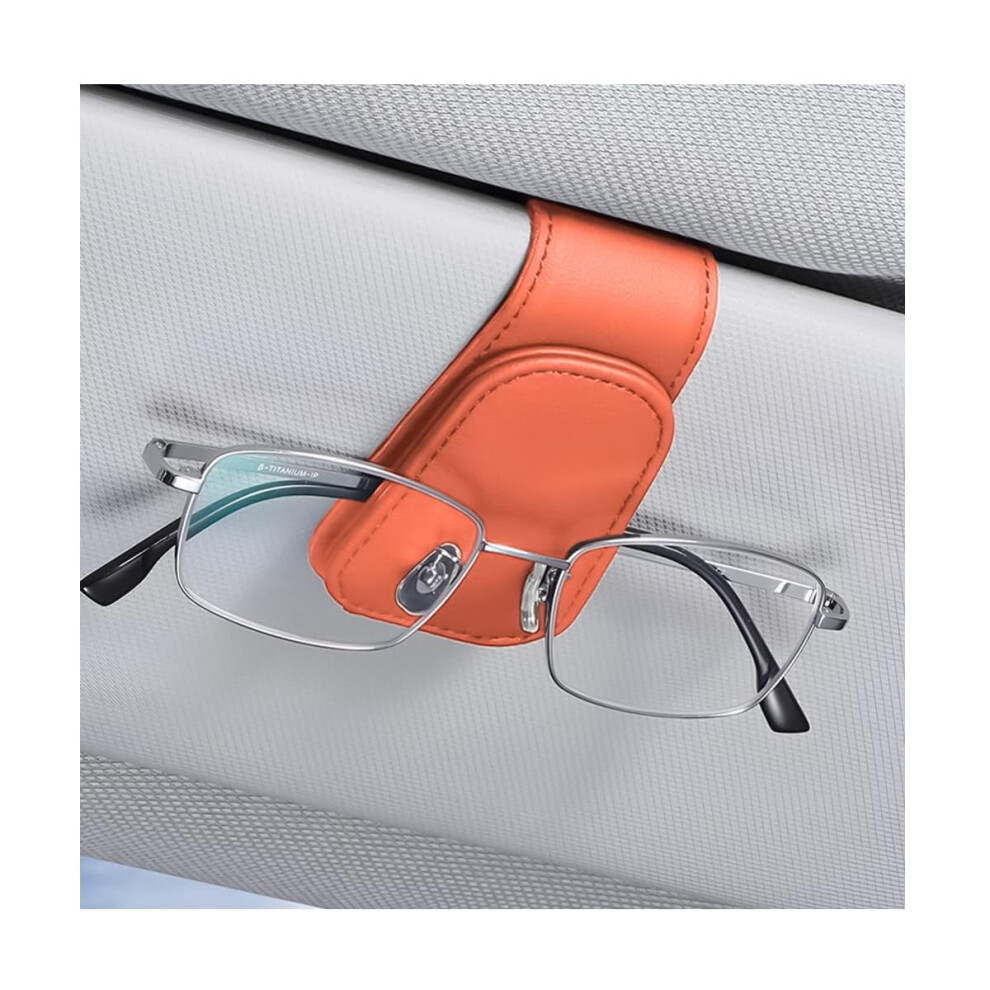 Leather Sunglasses Holder For Car Sun Visor, Magnetic Eyeglasses Hanger With Card Slot, Compatible With Suv & Pickup Truck 9551475090276