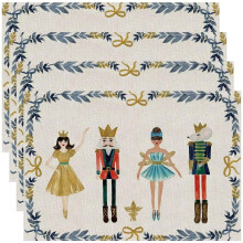 Set van 4 kerstplacemats, notenkraker placemats voor de eettafel, wasbare linnen placemats voor de keuken, decoratie voor de feestdagen.