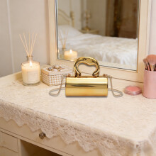 Metallic-glänzende Mini-Clutch für Damen, Umhängetasche mit Kette, Cocktail- und Abendtasche, Handtasche für Damen (Gold)