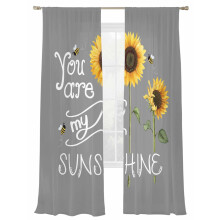 Farmhouse Sunflower Sheer Curtains, "You Are My Sunshine" Grey Light-Filtering Voile Drapes, Rod Pocket, 2 Panels 52"x84"