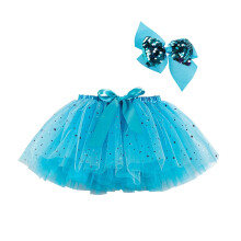 AWZXDE Girls Sequin Star Tutu Tulle Skirt For Girls And Hair Bow 2Pcs Set For Ballet Dance Party Performance Blue