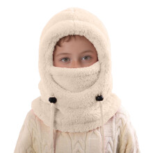 AWZXDE Kids Warm Winter Hat With Attached Ear And Neck Gaiter Kids Winter Hat Thermal For Skiing Cycling Cold Weather Outdoor Activities Beige