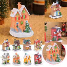 Weihnachts-LED-beleuchtetes Dorfhaus, Figur aus Kunstharz, farbenfrohes, leuchtendes Haus, Tischdekoration für Weihnachtsfeiern #A1