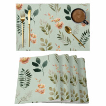 Paasplacemats set van 6, roze met bloemen en groene bladeren.