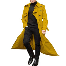 Lange trenchcoats voor heren, geschikt voor de herfst en winter, dubbele jassen, riem, losse pasvorm, lange mouwen, effen kleur, trendy