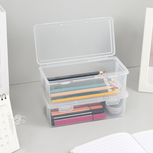 Extra Large Stackable Clear Plastic Pencil Box, Compatible with Gel Pens, Pencils, Erasers, Markers & More 1