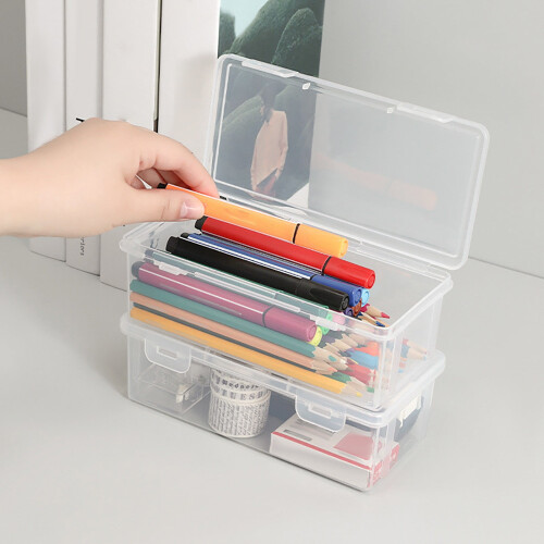 Extra Large Stackable Clear Plastic Pencil Box, Compatible with Gel Pens, Pencils, Erasers, Markers & More 2
