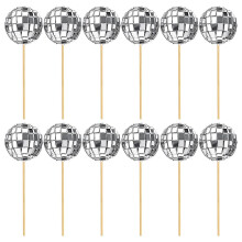 12Pcs Disco Ball Cake Pick Decorative Disco Ball Decoration Cake Decoration Disco Ball Cupcake Topper