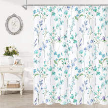 Cortina de chuveiro floral em aquarela com borboleta azul, 152 x 183 cm (60 x 72 polegadas)