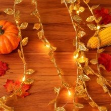 Artificial Golden Leaf Copper Wire Light Garland LED String Lights Modern Decorative Lights For Home Mantle Holiday Decor