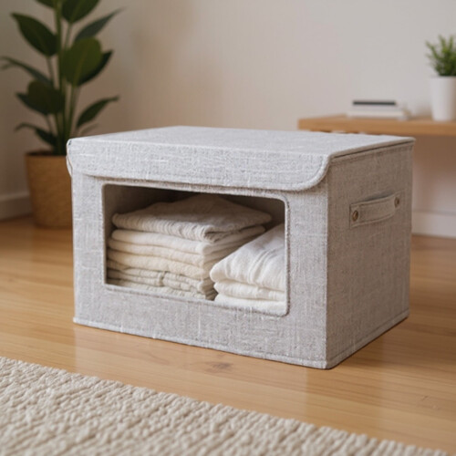PVC Front Window Visible Cotton and Linen Storage Box, Foldable Fabric Organizer with Clear View Panel, Versatile Home Storage Solution