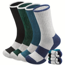 4 Pairs Men's Thermal Crew Socks – Thick Wool Winter Hiking Socks w/ Elastic Cuff, Multi-Color Pack, Cold Weather & Casual Wear