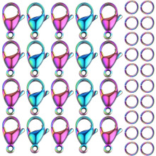 30pcs 6mm Open Jump Rings + 30pcs Stainless Steel Lobster Clasps for DIY Jewelry Making – Rainbow Color