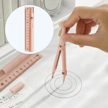 Compasses Drawing Ruler Pen Ruler with Metal Tool Circle Maker Protractor Plastic, Pink, 1.37*6.49 Inch