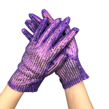 Sheer Mesh Sequin Gloves for Adults, Stretchy Sparkly Gloves Compatible with Stage Performance, 10 Colors – Purple