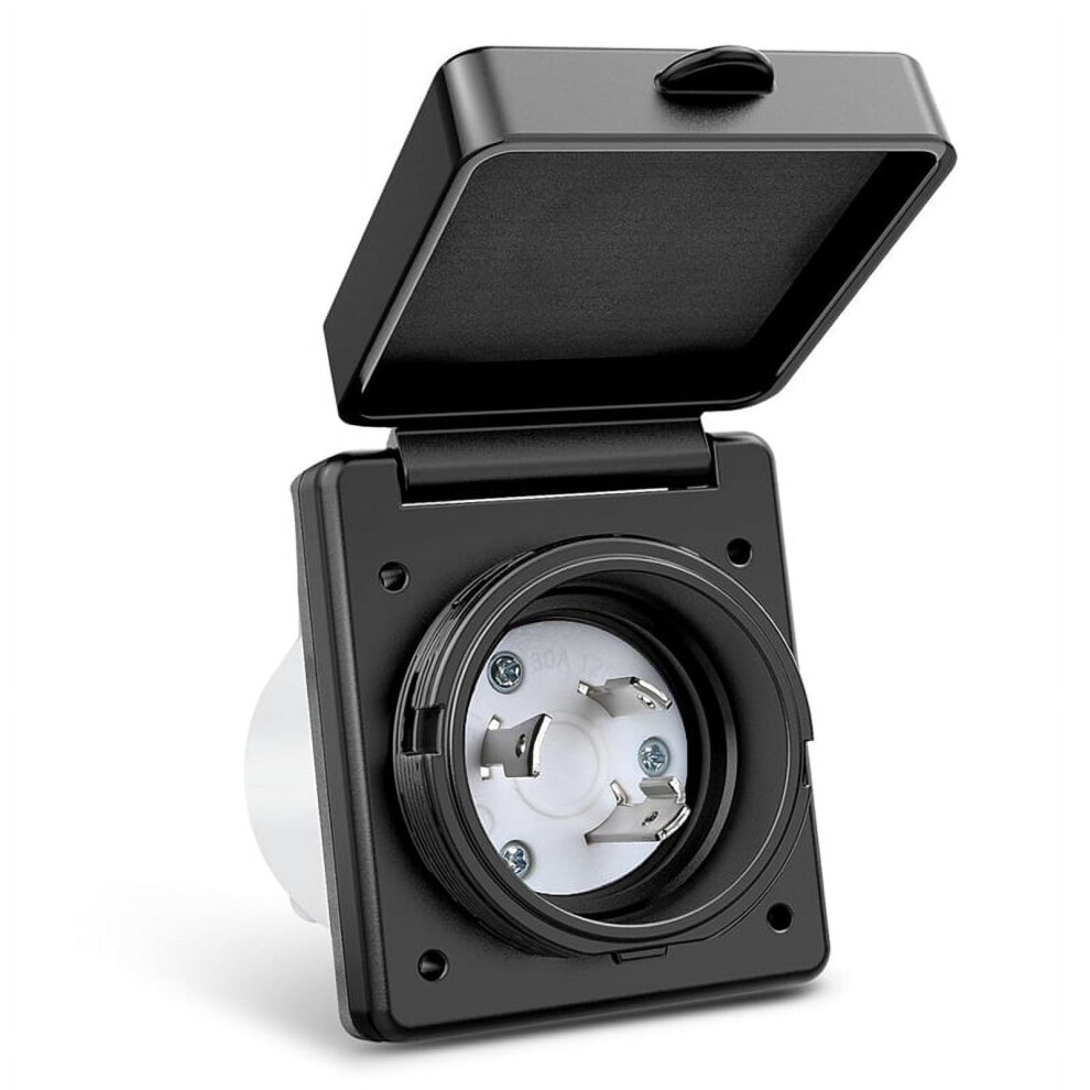 30 Amp Rv Shore Power Inlet 125V Twist Lock Receptacle Nema L5-30P Enclosed Lockable Flanged Male Plug Inlet Box Black 9193271004318