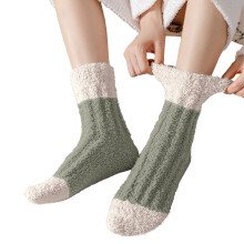Women's Coral Velvet Socks Thick Cozy Home Socks with Cute Prints Non-Slip Winter Warm Mid-Crew Socks Light green One Size