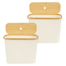 2PCS Toilet Paper Basket with Lid, Free-Standing Organizer Holds 12 Rolls, Wood Lid, Compatible with Standard Rolls