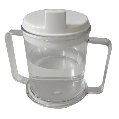 Clear plastic sippy cup with two handles 350ml