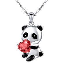Panda Necklace Silver Plated Colorful Heart CZ 1pc