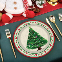Weihnachtspapier-Geschirrset, 50-teilig, rotes Tannenbaum-Design